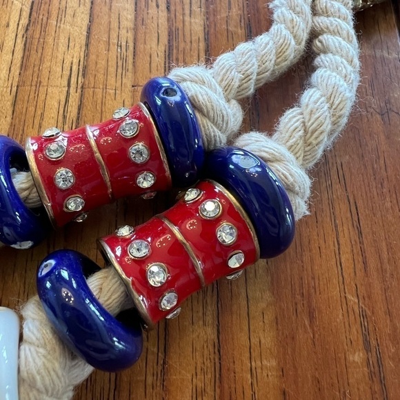 Vintage Gold Link Rope with Beads Patriotic Necklace 14" Length - Picture 3 of 7